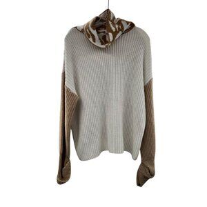 ANDTHEWHY Women's Cowl Neck Knit Pullover Sweater Long Sleeve Cuffed Size S/M